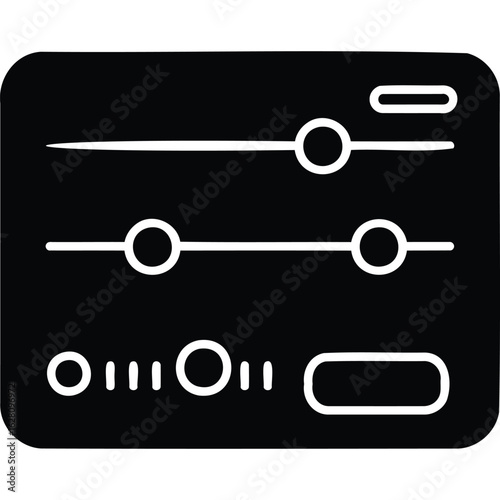 Black graphic icon displaying a control panel with sliders and knobs for adjusting settings and features silhouette