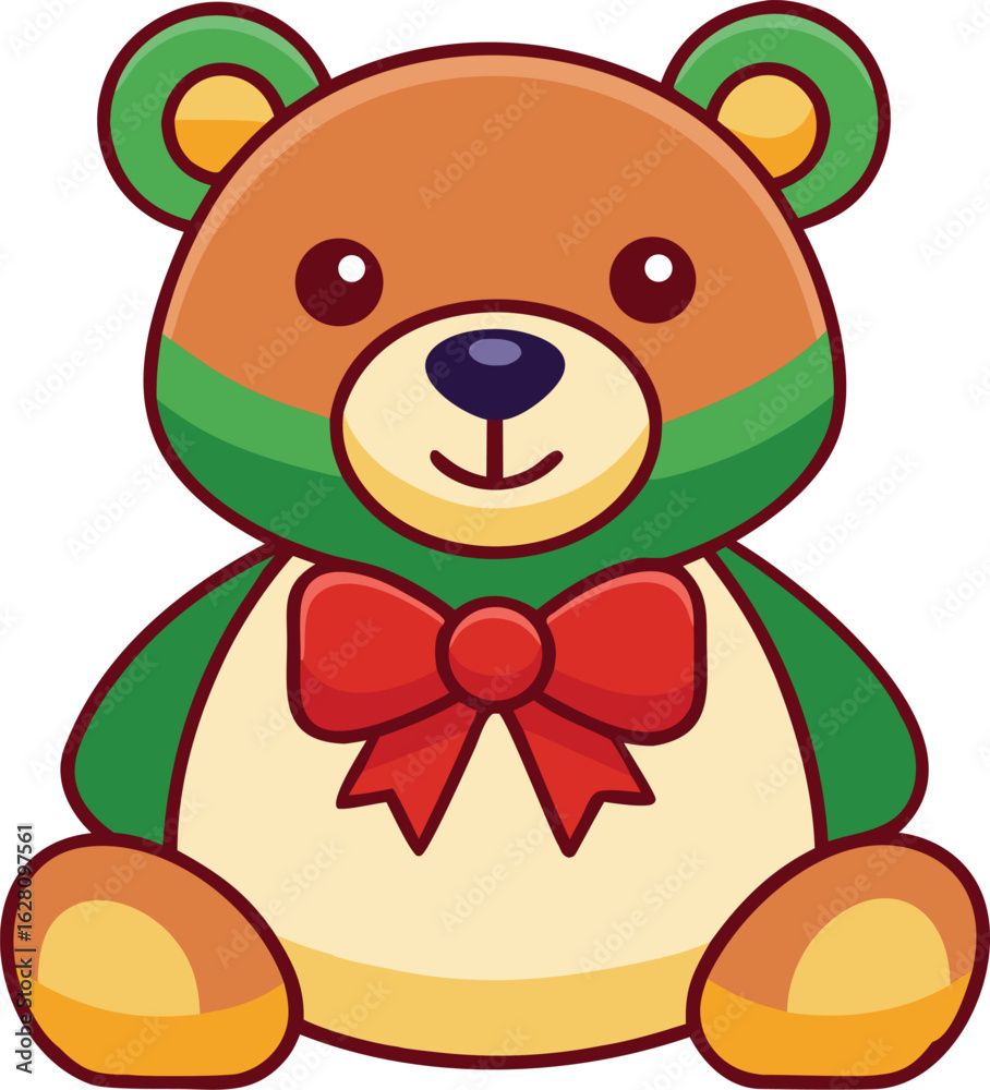 Obraz premium Cute Toy Teddy Bear Christmas Bow Illustration.
