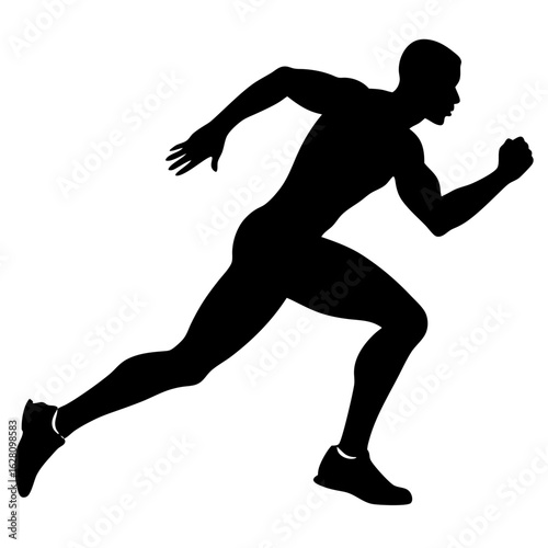 Running man sprinting athlete black silhouette vector illustration