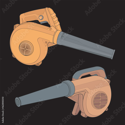 Electric Air Blower Set Hand Drawn Portable Cleaning Power Tools for Workshop and Home Use.