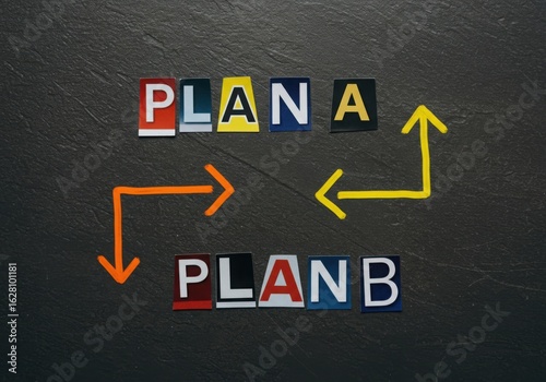 Visualizing contingency planning with plan a and plan b arrows on a dark background