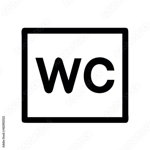 Simple WC sign icon with a modern design in a square frame representing a restroom or toilet facility for public places