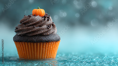 Halloween chocolate cupcake with pumpkin and sprinkles