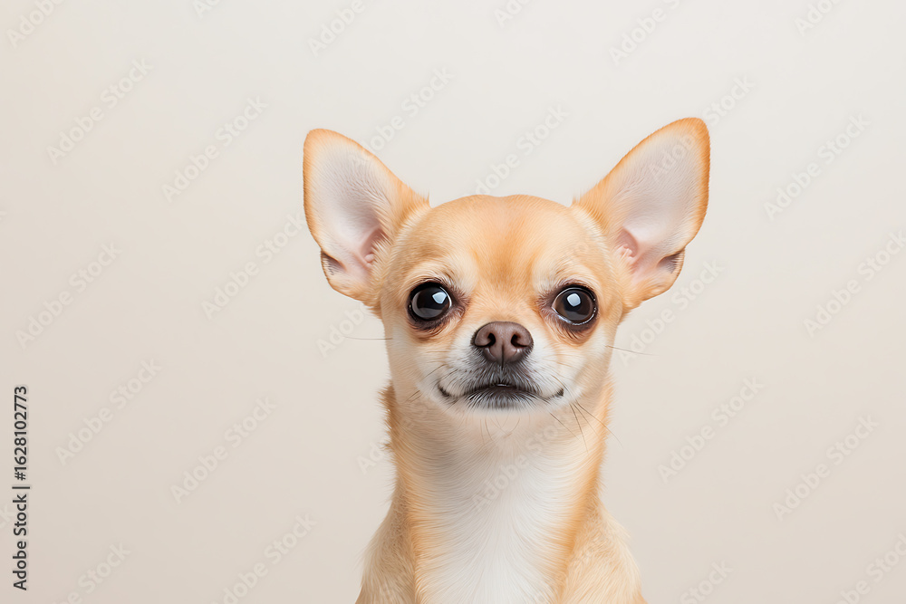 Obraz premium Adorable Chihuahua Portrait: A close-up of a charming tan Chihuahua, highlighting its expressive eyes and alert ears against a neutral backdrop. Pet photography.