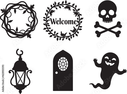 Spooky Halloween icons welcome guests with festive flair