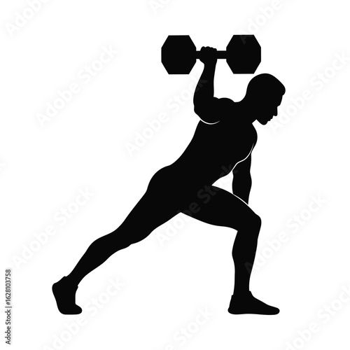 Silhouette of a man lifting a dumbbell isolated on white background, demonstrating strength, fitness, and determination in a powerful workout session