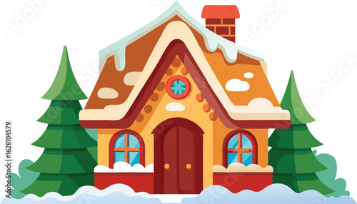 festive winter village house scene.