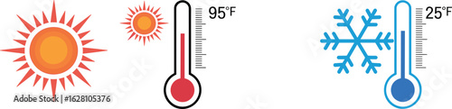 Weather temperature comparison,  climate change symbol, vector clipart illustrationWeather temperature comparison, hot sun icon,  climate change symbol, vector clipart illustration