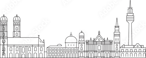 Detailed Munich Skyline Outline Vector Illustration of Iconic Landmarks and Architecture