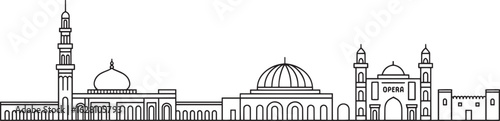 Detailed Muscat Skyline Vector Illustration of Oman's Capital City with Architectural Landmarks