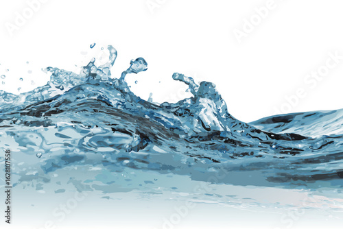 Vector illustration of a dynamic blue water splash with turbulent waves and droplets.
