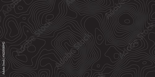 "Minimal topographic contour pattern on a dark background with fine grey lines. Abstract, fluid linework ideal for tech, nature, or mapping-inspired vector designs and stylish digital wallpapers"