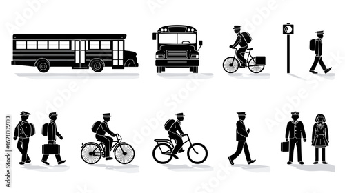 An assortment of black and white drawings shows various vehicle and craft designs. Line art conveys each one's distinct details.