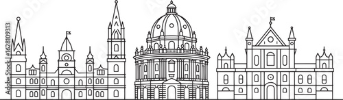 Detailed Outline Skyline of Oxford United Kingdom with Prominent Buildings and Landmarks Vector Illustration