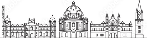 Detailed Oxford Skyline Vector Illustration Depicting Iconic Buildings and Architectural Landmarks
