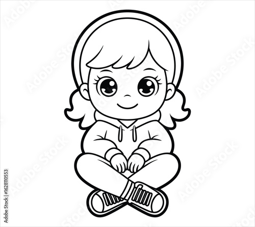 Chibi Girl Doodle in Black and White