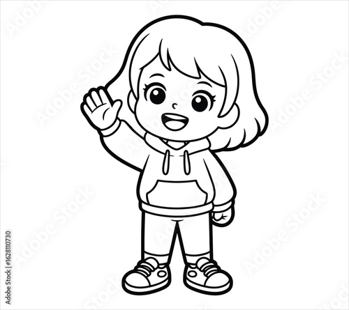 Chibi Girl Standing with Hands in Hoodie