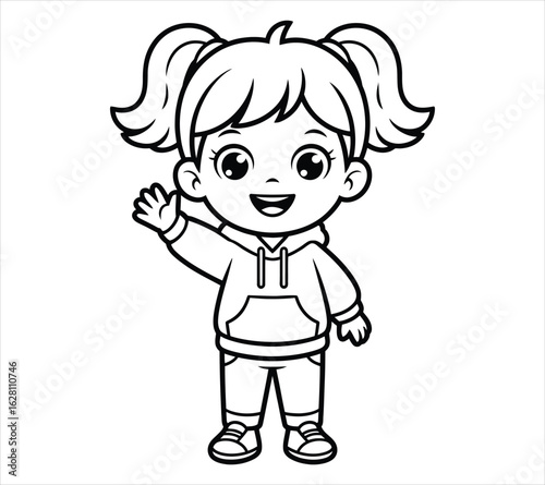 Chibi Girl Sitting Cross-Legged Line Drawing