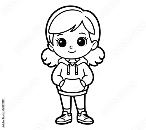 Child-Friendly Chibi Girl Line Art