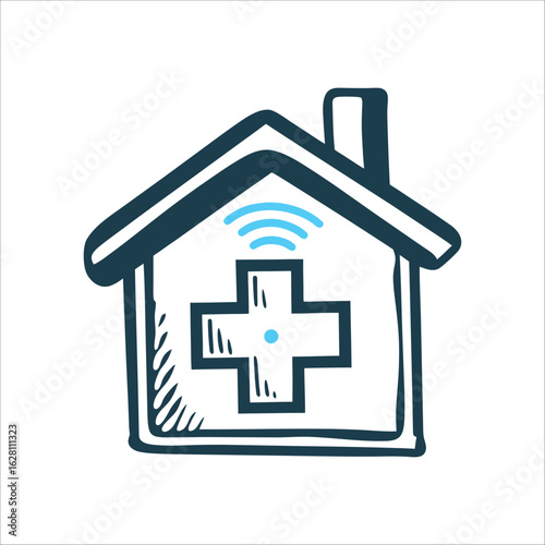 Smart Home Healthcare: Remote Patient Monitoring Icon Remote Patient Monitoring A house outline with medical cross inside