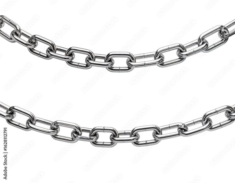 Fototapeta premium Two metal chains isolated against white background strong links