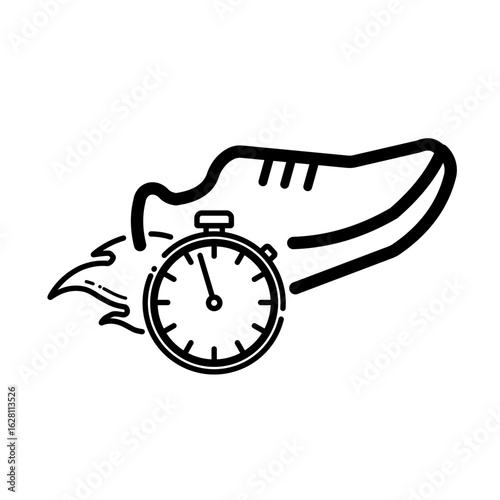 Fast running shoe with stopwatch - vector icon