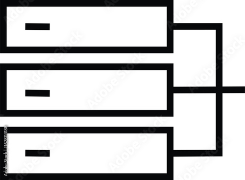Server rack icon representing data storage or online hosting system with transparent background