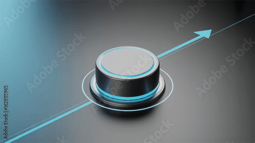 Sleek metallic dial with glowing blue accents knob