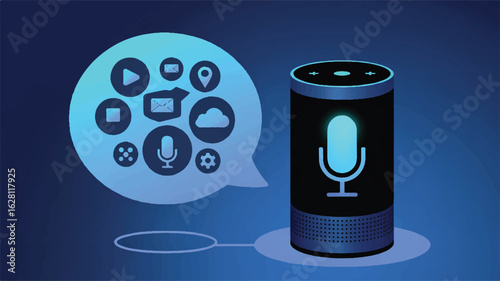 Smart speaker with digital assistant icons voice assistant