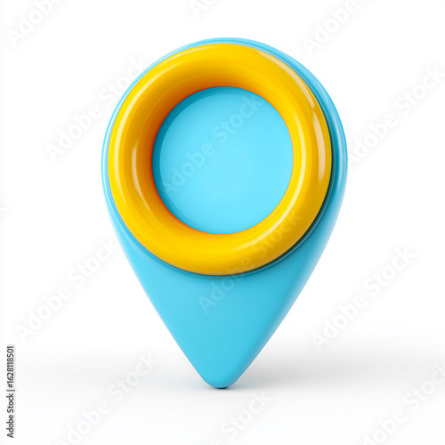 3D Blue and Yellow Map Pin Location Icon