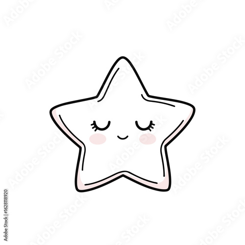 A cute, hand-drawn illustration of a smiling, closed-eyed star with rosy cheeks, conveying a sense of peace and happiness.