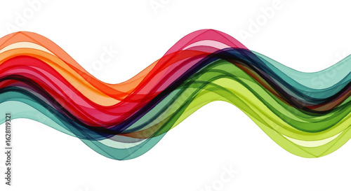 Colorful, flowing, abstract wave design with layered translucent bands.