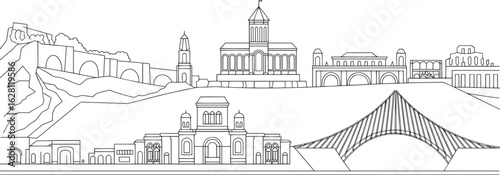 Tbilisi Georgia Skyline Silhouette Outline Vector Illustration Cityscape Landmark Design
