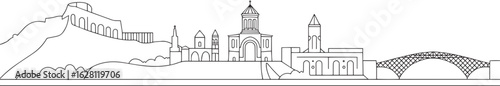 Tbilisi Georgia Skyline Silhouette Outline Vector Illustration Cityscape Landmark Design