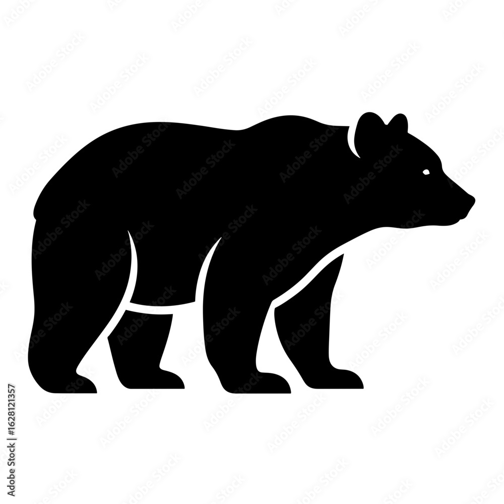 Fototapeta premium Black bear silhouette, side view, walking, vector illustration, for logo or icon, Isolated on transparent background, png