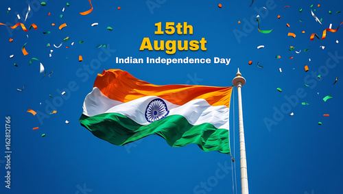 15 August Indian Happy Independence Day Celebration Poster Design Template, illustration of abstract tricolor banner with Indian flag for 15th August Happy Independence, generative ai