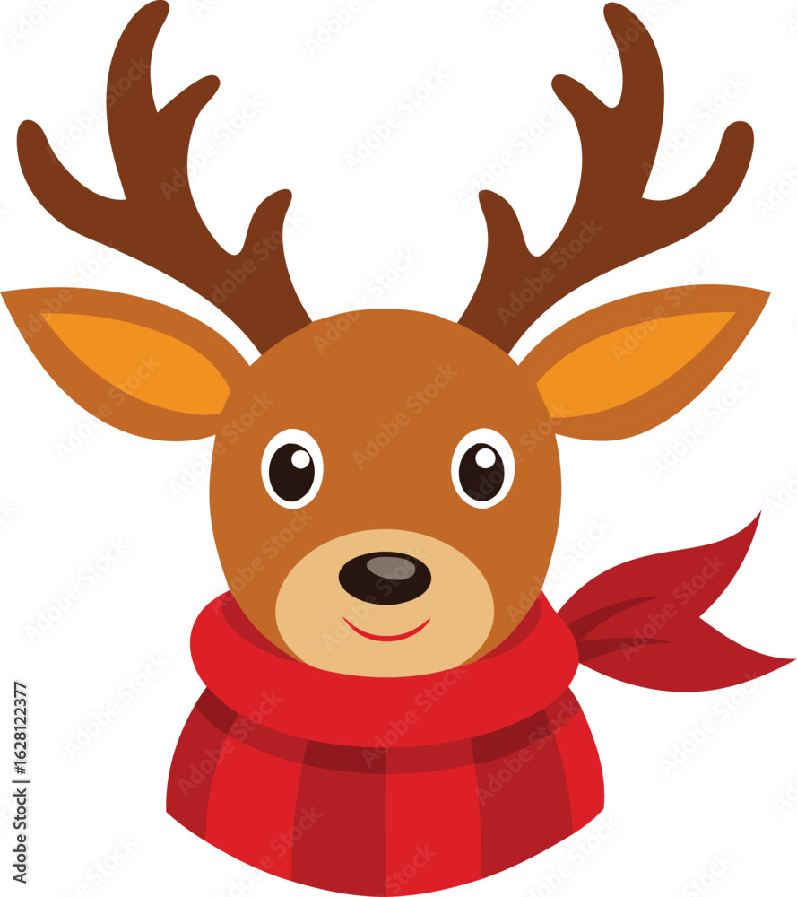 Obraz premium Reindeer Head Vector Red Scarf.