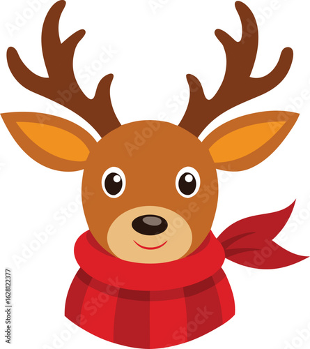 Reindeer Head Vector Red Scarf.