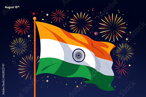 15 August Indian Happy Independence Day Celebration Poster Design Template, illustration of abstract tricolor banner with Indian flag for 15th August Happy Independence, generative ai