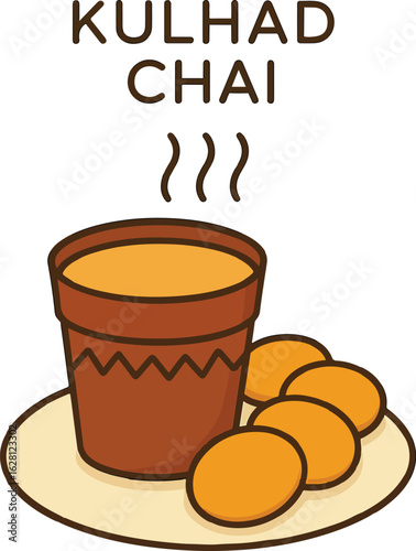 Kulhad Chai with Biscuit Vector Icon