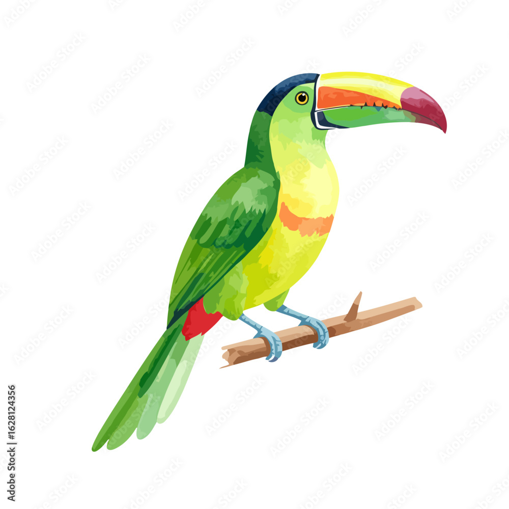 Fototapeta premium Colorful Toucan Perched on a Branch with Distinctive Beak and Plumage