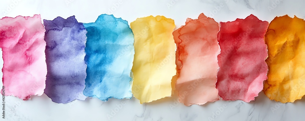 Fototapeta premium Vibrant watercolor rainbow paint swatches. Colorful abstract art texture background.
