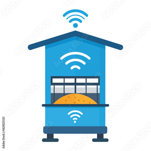 A blue smart home bakery oven with Wi-Fi connectivity, featuring a modern flat design and a window showing a fresh loaf of bread.
