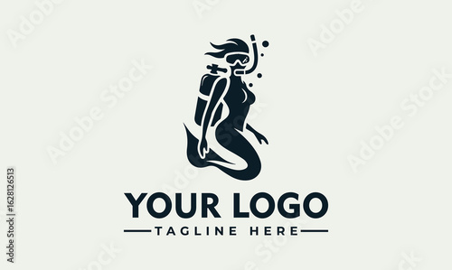 Elegant mermaid scuba diver logo design, showcasing underwater exploration.