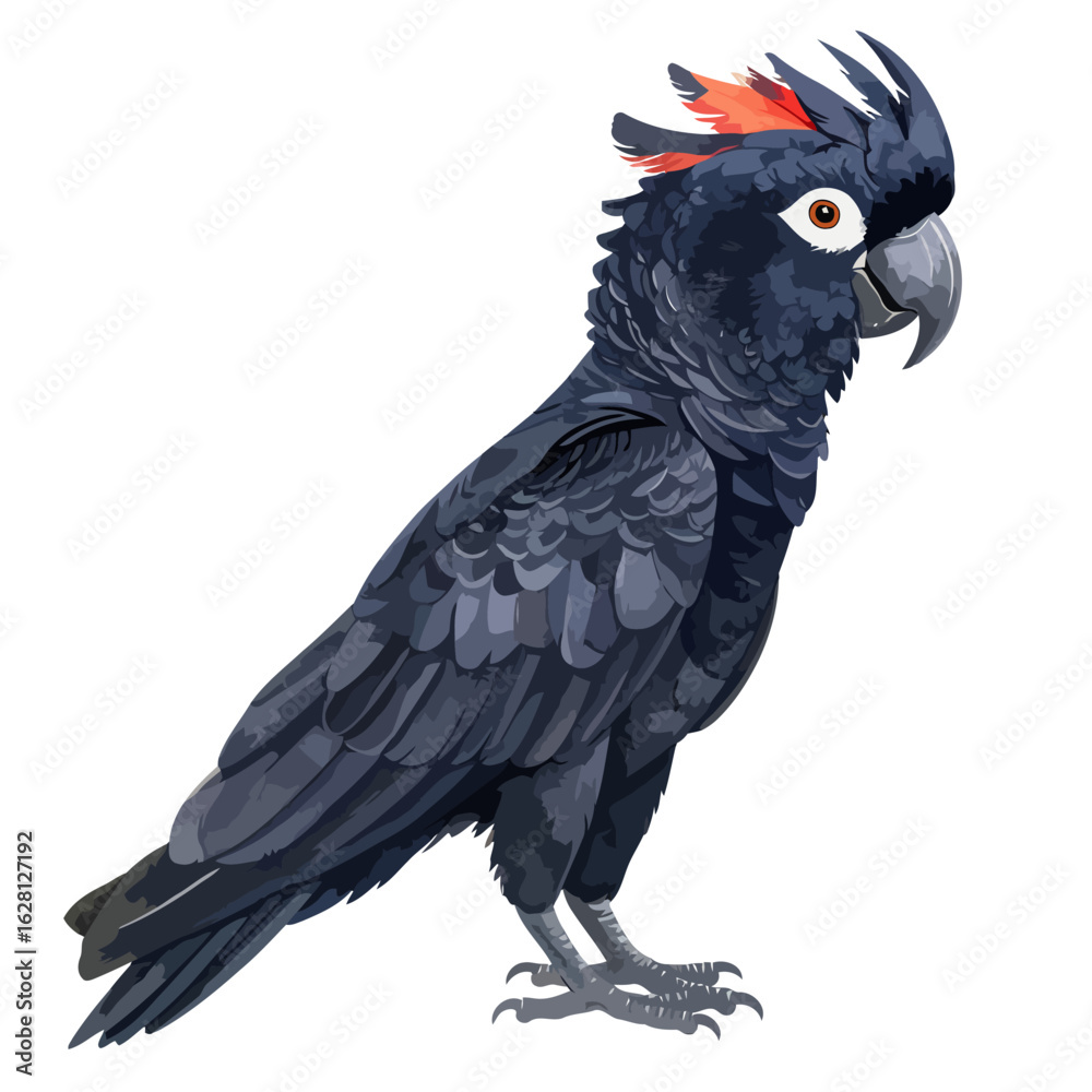 Fototapeta premium Majestic Black Cockatoo Illustration with Striking Red Crest and Dark Plumage