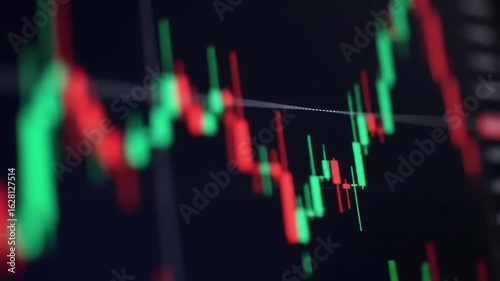 Stock market chart showing financial data with green and red candlestick patterns