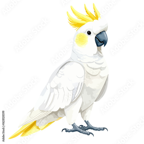 Elegant Sulphur-crested cockatoo with white plumage and a vibrant yellow crest.