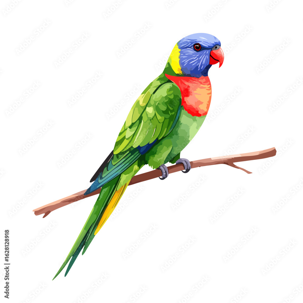 Fototapeta premium Colorful Rainbow Lorikeet Perched on a Branch, Vector Illustration