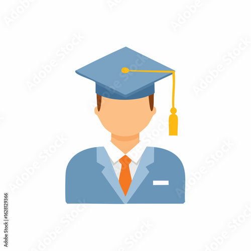 Graduate student in cap and gown achieving academic success icon illustration