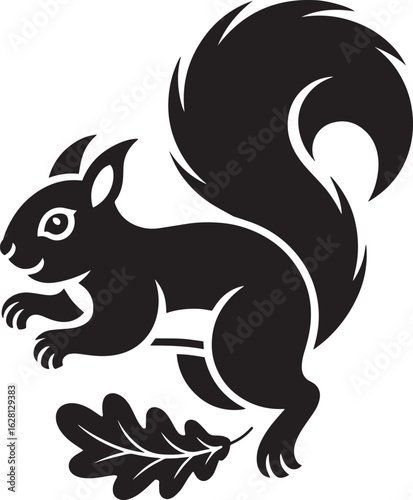 Charming Squirrel Vector Illustration A Delightful Silhouette of a Forest Animal with an Acorn